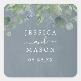 Adesivo Quadrado Dusty Blue Eucalyptus Weding Favor Stickers