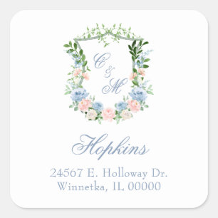 Adesivo Quadrado Dusty Blue Floral Crest Casamento
