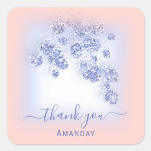 Adesivo Quadrado Dusty Blue Glitter Floral Rosa Blush Sweet 16th