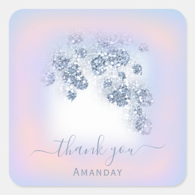 Adesivo Quadrado Dusty Blue Glitter Peach Rosa Thankl Doce 16º (Frente)