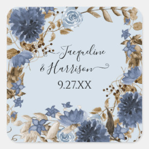 Adesivo Quadrado Dusty Blue Marinho Floral Watercolor Foliage Casam