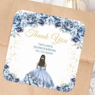 Adesivo Quadrado Dusty Blue Princesa Quinceañera Obrigada