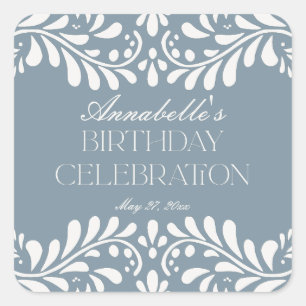 Adesivo Quadrado Dusty Blue Talavera Espanha Fiesta Birthday Favor