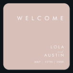 Adesivo Quadrado Dusty Boho | Rosa Wedding Welcome Square Sticker<br><div class="desc">Este Dusty Boho | Rosa de boas-vindas é perfeito para seu colorido casamento russo. Sua design simples, única e moderna acompanhada por uma escrita minimalista contemporânea e paleta empoeirada de cores de rosa dá a este produto um toque clássico de boemia chica. Mantenha-o como está ou escolha personalizá-lo com trabalho...</div>