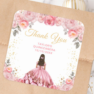 Adesivo Quadrado Dusty Pink Princesa de Quinceañera Obrigada