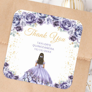 Adesivo Quadrado Dusty Purple Princess Quinceañera Obrigada