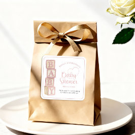 Adesivo Quadrado Dusty Rose Baby Blocks Baby Shower Favor Sticker