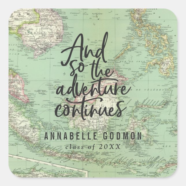 Adesivo Quadrado E assim a aventura continua (Frente)