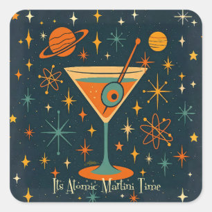 Adesivo Quadrado É hora do Martini Atômico Estrelas Cósmicas