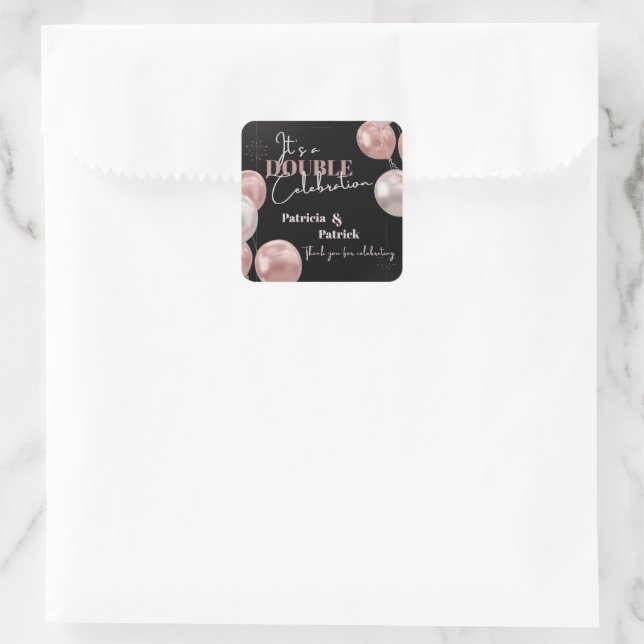 Adesivo Quadrado É um Aniversário de Celebração Dupla Obrigado (Bolsa)