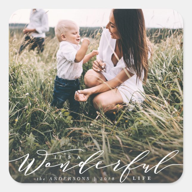 Adesivo Quadrado é uma vida maravilhosa... Foto moderna de roteiro. (Frente)