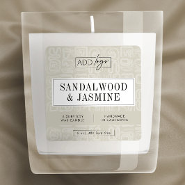 Adesivo Quadrado Earthy Beige Boho Pattern Candle Product Label