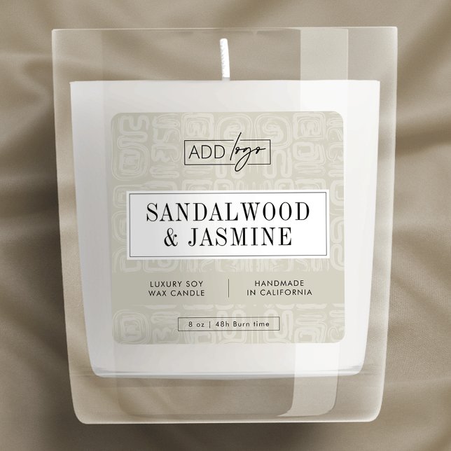 Adesivo Quadrado Earthy Beige Boho Pattern Candle Product Label (Neutral beige modern business logo square product label design)