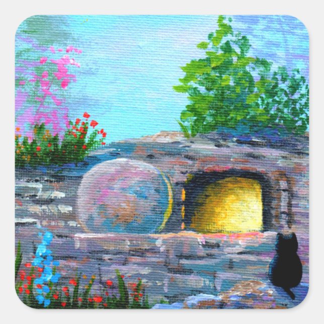 Adesivo Quadrado Easter Black Cat Creationarts Square Sticker (Frente)
