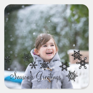 Adesivo Quadrado Ebony Elegant Snowflakes Frita Fotografias Feriado