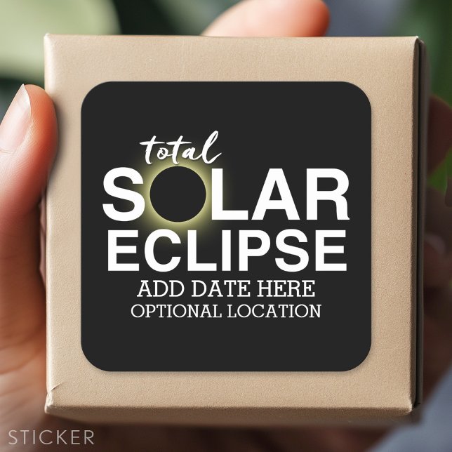 Adesivo Quadrado Eclipse Solar Total - 2024 ou data personalizada (Custom Sticker)
