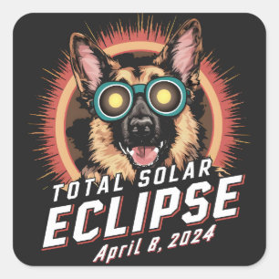 Adesivo Quadrado Eclipse Solar Total Cão German shepherd de abril d