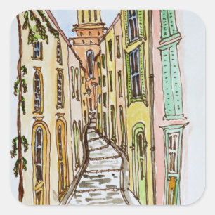 Adesivo Quadrado Edifícios de Saint-Tropez   Riviera Francesa, Fran