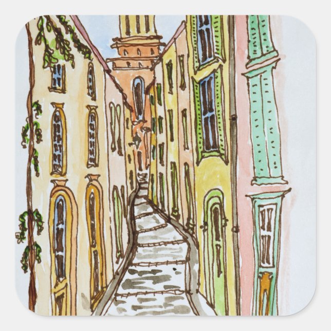 Adesivo Quadrado Edifícios de Saint-Tropez | Riviera Francesa, Fran (Frente)