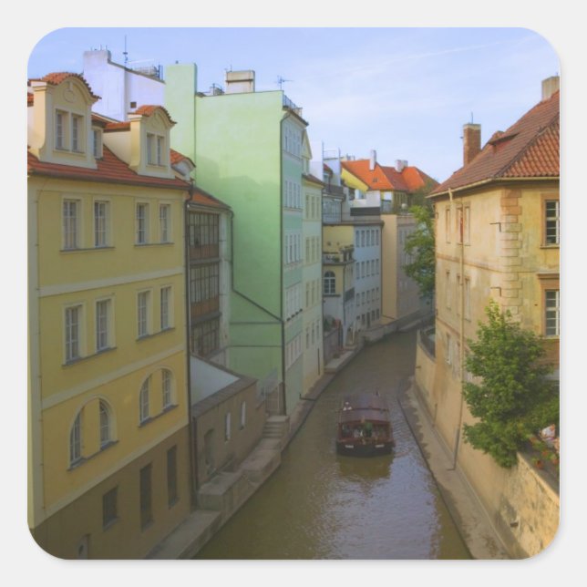 Adesivo Quadrado Edifícios históricos com canal, Praga, República T (Frente)