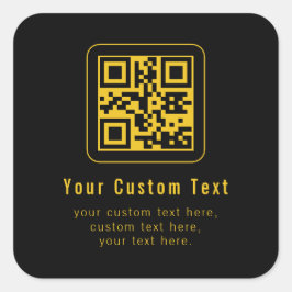 Adesivo Quadrado Editable QR Code & Text Template | Black & Gold
