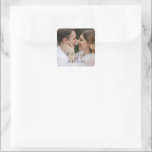 Adesivo Quadrado Editorial Photo Modern Wedding<br><div class="desc">Modern editorial style wedding stickers with your names in bold typography over your favorite photo.  A clean and simple design for a wedding during any time of year.</div>