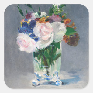 Adesivo Quadrado Edouard Manet - Flores em um vaso de cristal