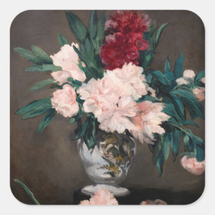 Adesivo Quadrado Edouard Manet - Vaso de Peônias em Pequeno Pedesta