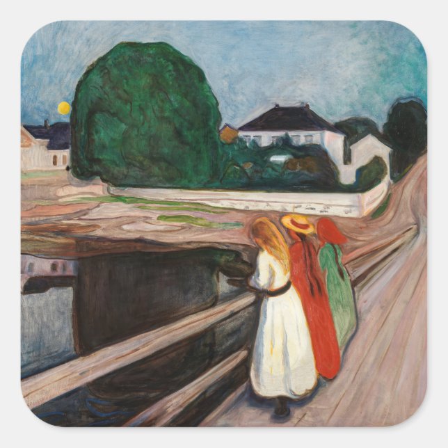 Adesivo Quadrado Edvard Munch - As Raparigas na Ponte (Frente)