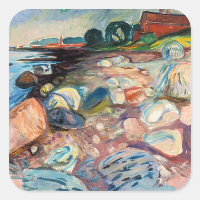 Adesivo Quadrado Edvard Munch - Shore com Casa Vermelha (Frente)