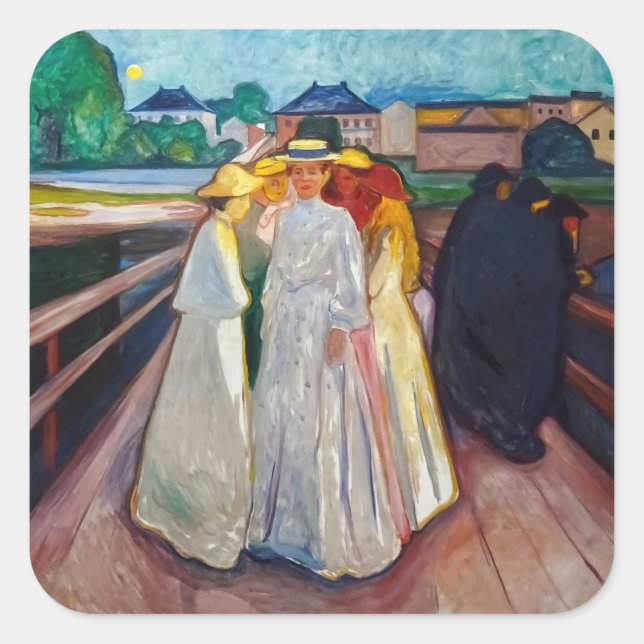 Adesivo Quadrado Edvard Munch - The Girls on the Bridge 1903 (Frente)