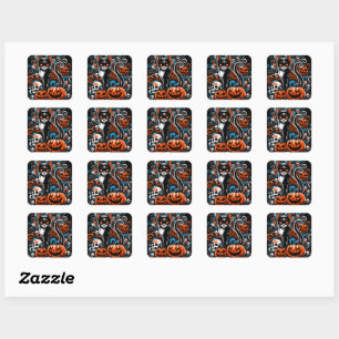 Adesivo Quadrado Eerie Cat Skulls Halloween
