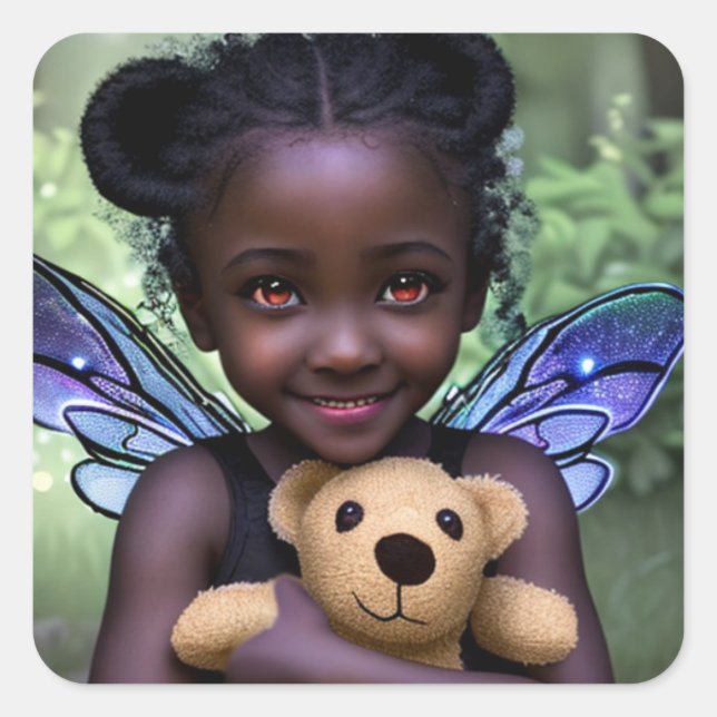 Adesivo Quadrado Eethal Fairy Girl and Teddy Bear (Frente)