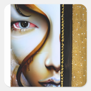 Adesivo Quadrado Eethal Fantasy Art   Dourado e preto