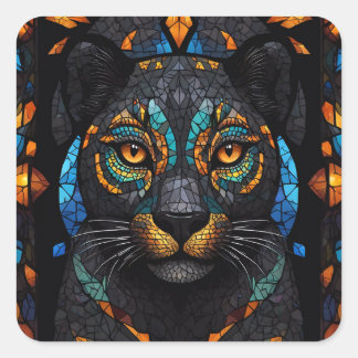 Adesivo Quadrado Efeito de vidro colorido de gato preto grande
