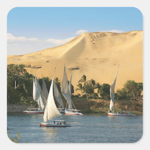 Adesivo Quadrado Egito, Assuã, Rio Nilo, veleiros Felucca, 2