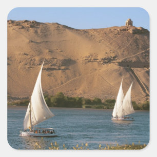 Adesivo Quadrado Egito, Aswan, rio Nilo, embarcações de navegaç