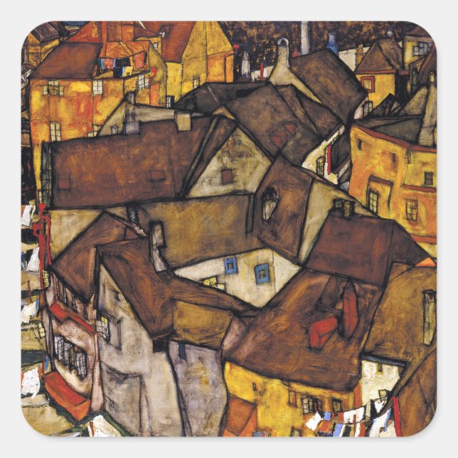 Adesivo Quadrado Egon Schiele Krumau Crescent das Casas (Frente)