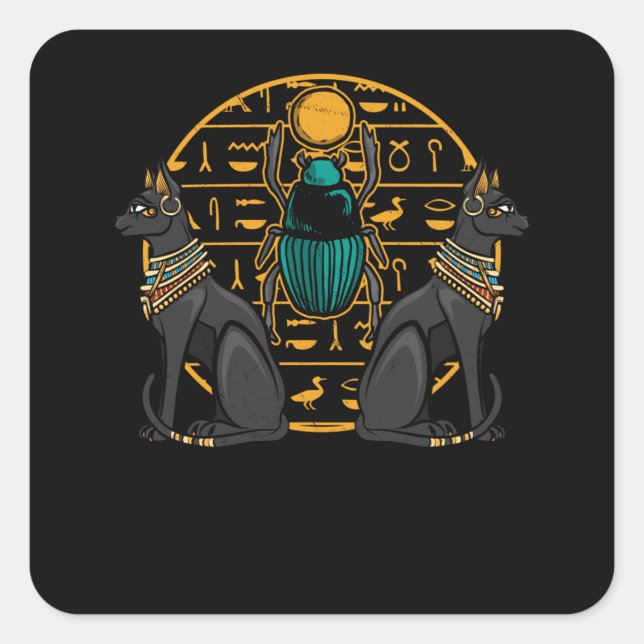 Adesivo Quadrado Egyptian Bastet Cat Scarab Egypt History (Frente)