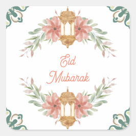 Adesivo Quadrado Eid Mubarak |Ramadan Mubarak Flowers Wreath Lamp