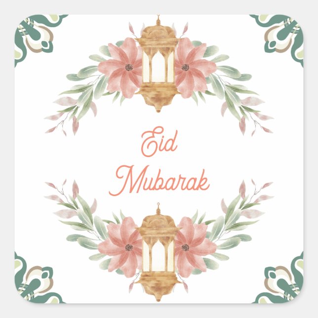 Adesivo Quadrado Eid Mubarak |Ramadan Mubarak Flowers Wreath Lamp (Frente)