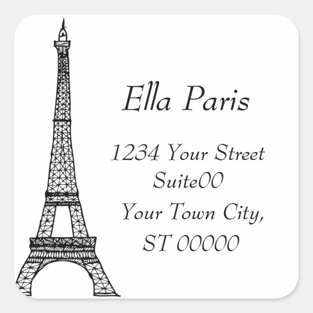 Adesivo Quadrado Eiffel Tower Address Sticker (Frente)
