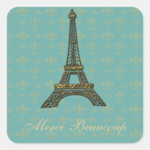 Adesivo Quadrado Eiffel Tower Fleur de Lis Vintage Green