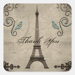 Adesivo Quadrado Eiffel Tower Grunge Obrigado Sticker