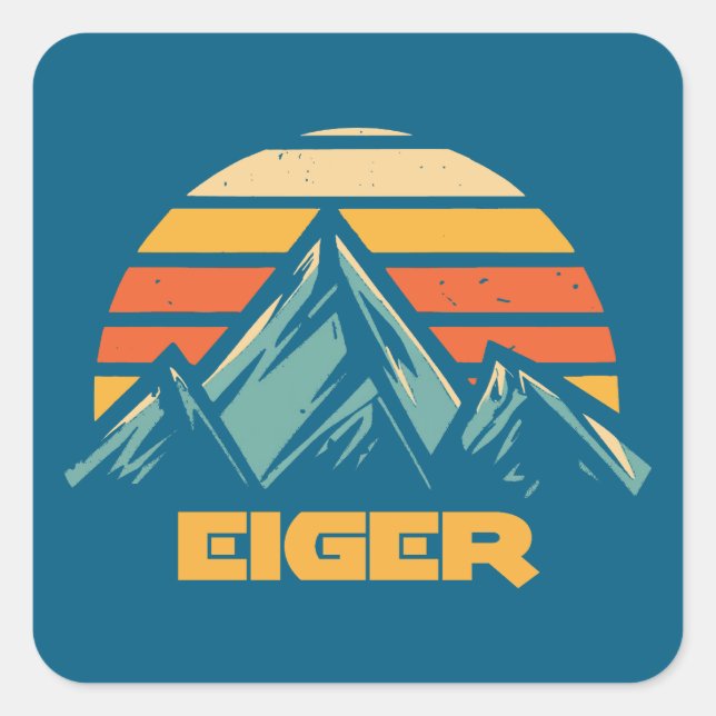 Adesivo Quadrado Eiger Switzerland Retro Turquoise (Frente)