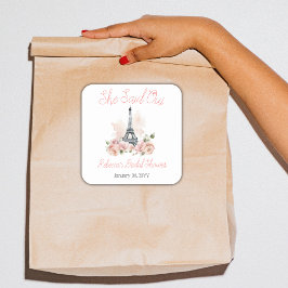 Adesivo Quadrado Ela Disse Chá de panela Floral Rosa Parisiense