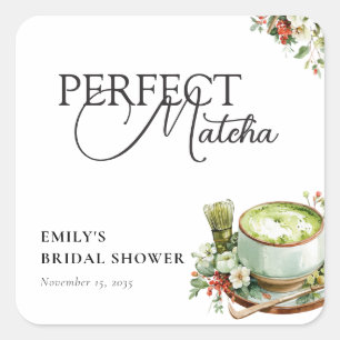 Adesivo Quadrado Ela Encontrou Seu Chá de Noiva de Matcha Perfeito