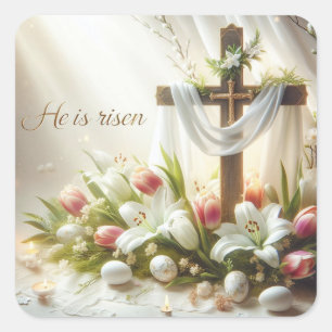 Adesivo Quadrado Ele é Risen Cross com Páscoas
