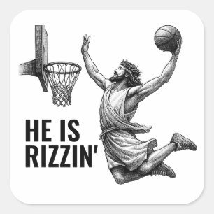 Adesivo Quadrado Ele é Rizzin - Basquete Jesus Jesus Meme Engraçado