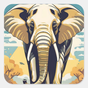 Adesivo Quadrado Elefante africano feliz em um ambiente seguro.